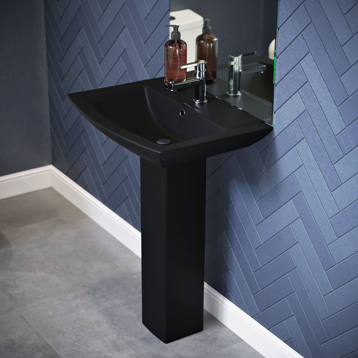 Swiss Madison Sublime Square Two-Piece Pedestal Sink in Matte Black
