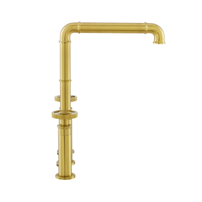 Swiss Madison Avallon Pro Widespread Kitchen Faucet with Side Sprayer in Brushed Gold