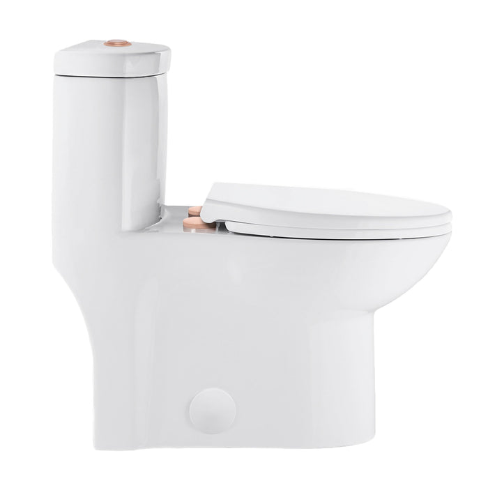 Swiss Madison Sublime One Piece Elongated Toilet Dual Flush, Rose Gold Hardware 1.1/1.6 gpf