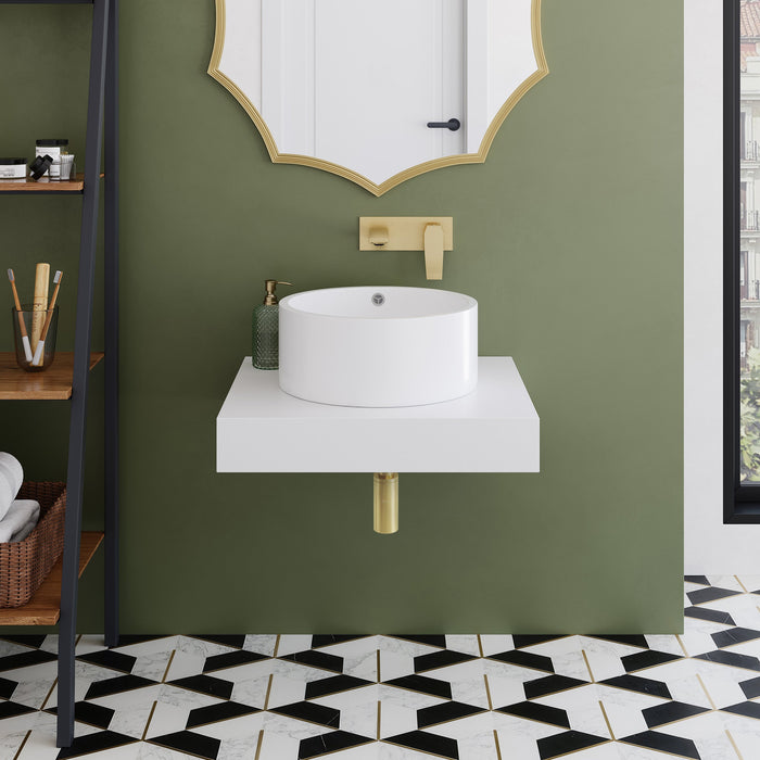 Swiss Madison Monaco 24" Floating Bathroom Shelf with Vessel Sink in Glossy White