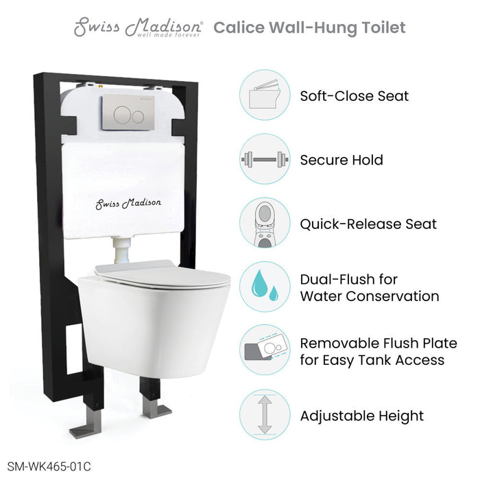 Swiss Madison Swiss Madison Well Made Forever SM-WK465-01C - Calice Wall-Hung Round Toilet Bundle, Glossy White