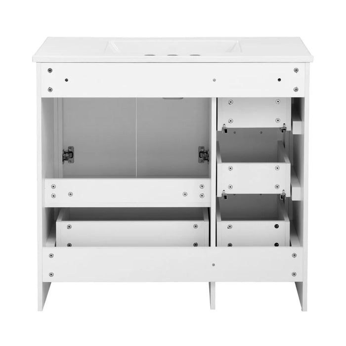 Swiss Madison Virage 36 in. White Bathroom Vanity With White, 3-Hole Ceramic Sink Top - SM-BV750W-3