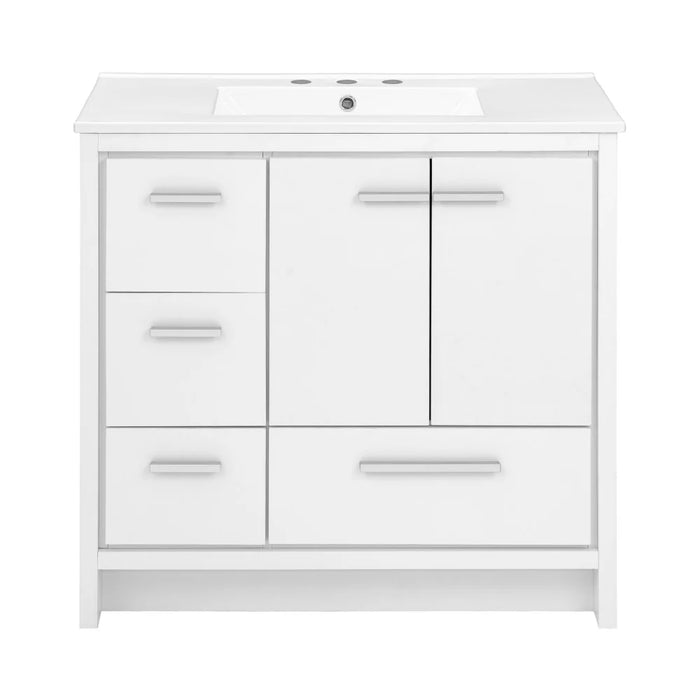 Swiss Madison Virage 36 in. White Bathroom Vanity With White, 3-Hole Ceramic Sink Top - SM-BV750W-3