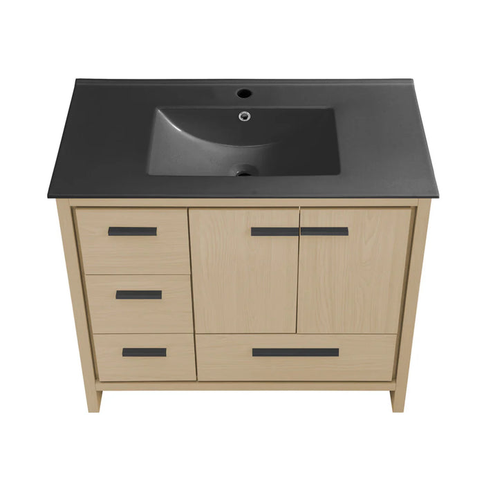 Swiss Madison Virage 36 in. Brown Oak Bathroom Vanity With Black Ceramic Sink Top - SM-BV750KMB