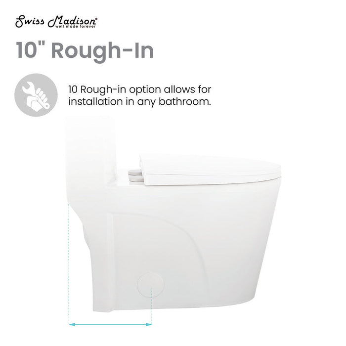 Swiss Madison St. Tropez One Piece Elongated Toilet Dual Vortex Flush 1.1/1.6 gpf with 10" Rough In