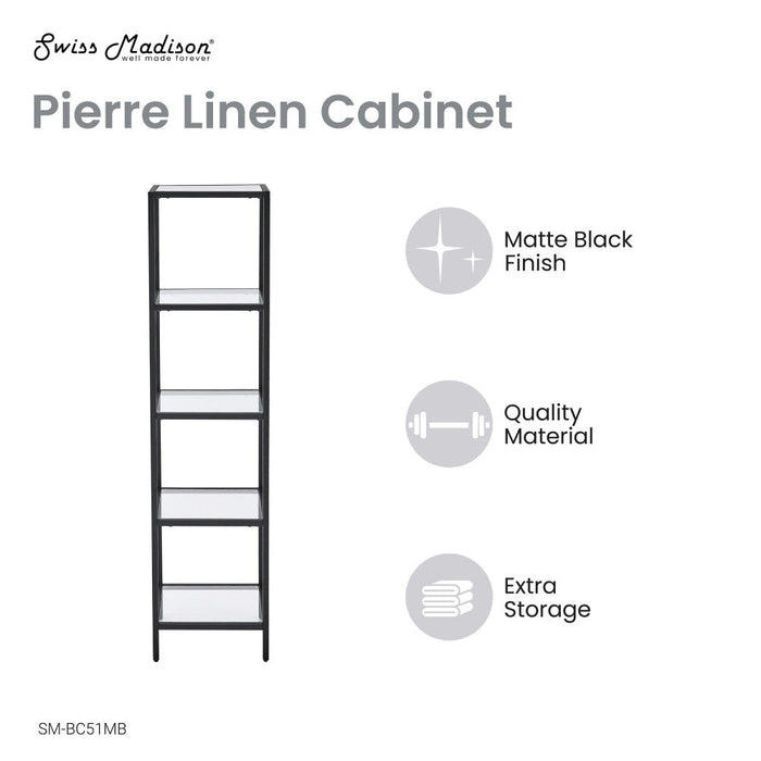 Swiss Madison Pierre 16"x65"x14" Freestanding Linen Cabinet in Matte Black