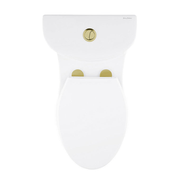Swiss Madison Sublime One Piece Elongated Toilet Dual Flush, Brushed Gold Hardware 1.1/1.6 gpf