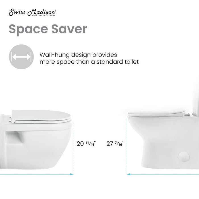 Swiss Madison Ivy Wall-Hung Elongated Toilet Bowl Only in Matte White