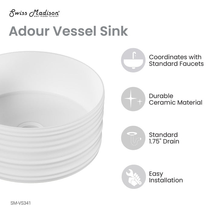 Swiss Madison Adour 16'' Vessels Sink in White - SM-VS341