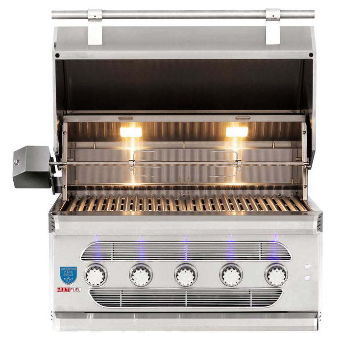 American Made Grills Muscle 36-Inch Built-In Dual Fuel Wood and Gas Grill with Infrared Searing Burner and Rotisserie Kit AMG-MUS36-Config