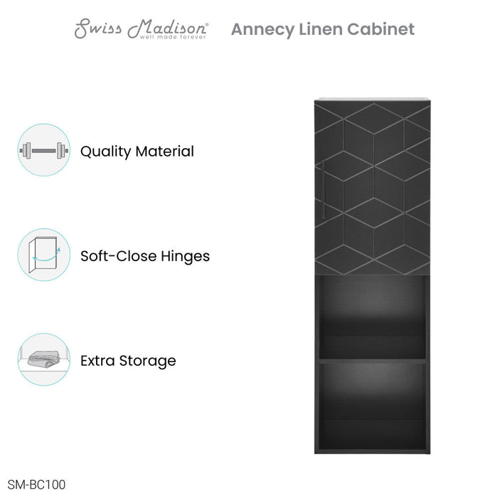 Swiss Madison Annecy 15" W x 46" H x 12" D  Linen Cabinet in Phantom Black - SM-BC100