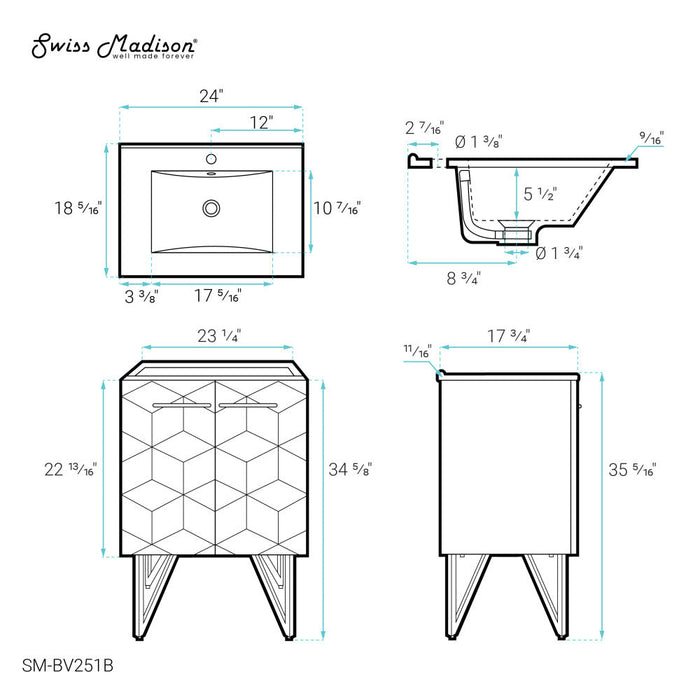 Swiss Madison Annecy 24" Bathroom Vanity in Phantom Black - SM-BV251B