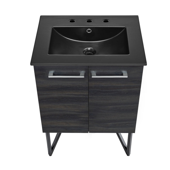 Swiss Madison Annecy 24 in. Black Walnut Bathroom Vanity With Black, 3-Hole Ceramic Sink Top - SM-BV222-3MB