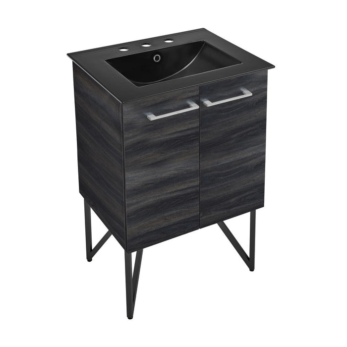 Swiss Madison Annecy 24 in. Black Walnut Bathroom Vanity With Black, 3-Hole Ceramic Sink Top - SM-BV222-3MB