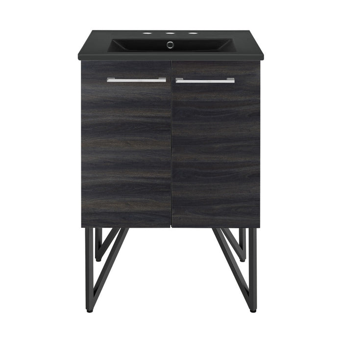 Swiss Madison Annecy 24 in. Black Walnut Bathroom Vanity With Black, 3-Hole Ceramic Sink Top - SM-BV222-3MB