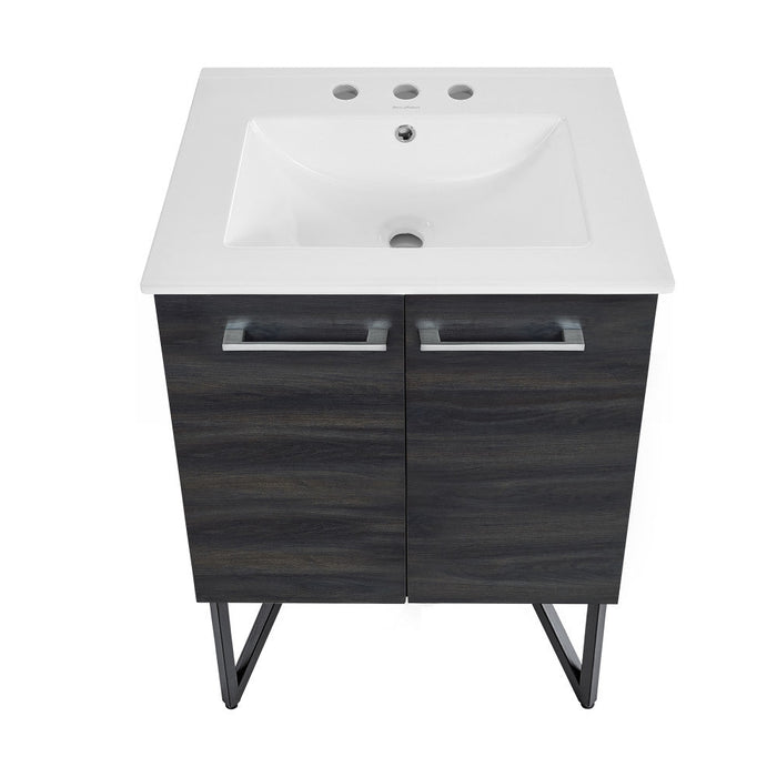 Swiss Madison Annecy 24 in. Black Walnut Bathroom Vanity With White, 3-Hole Ceramic Sink Top - SM-BV222-3