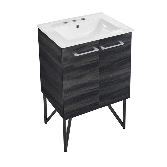 Swiss Madison Annecy 24 in. Black Walnut Bathroom Vanity With White, 3-Hole Ceramic Sink Top - SM-BV222-3