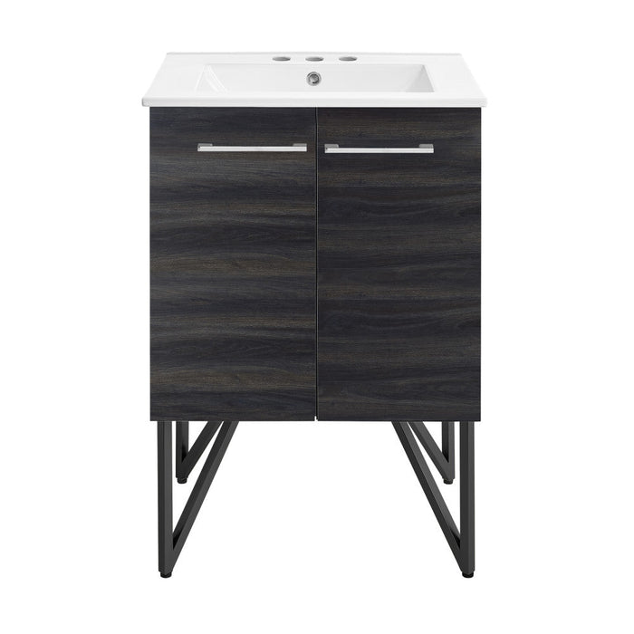 Swiss Madison Annecy 24 in. Black Walnut Bathroom Vanity With White, 3-Hole Ceramic Sink Top - SM-BV222-3