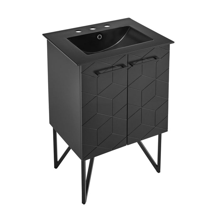 Swiss Madison Annecy 24 in. Phantom Black Bathroom Vanity With Black, 3-Hole Ceramic Sink Top - SM-BV251B-3MB