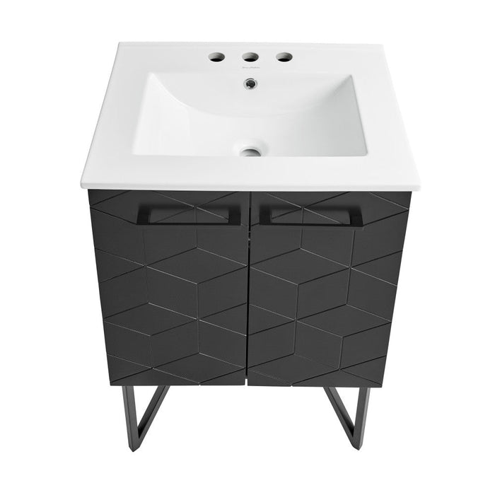 Swiss Madison Annecy 24 in. Phantom Black Bathroom Vanity With White, 3-Hole Ceramic Sink Top - SM-BV251B-3