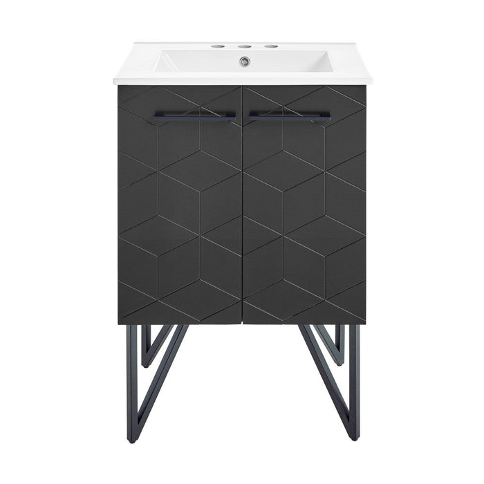 Swiss Madison Annecy 24 in. Phantom Black Bathroom Vanity With White, 3-Hole Ceramic Sink Top - SM-BV251B-3