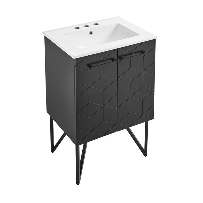 Swiss Madison Annecy 24 in. Phantom Black Bathroom Vanity With White, 3-Hole Ceramic Sink Top - SM-BV251B-3