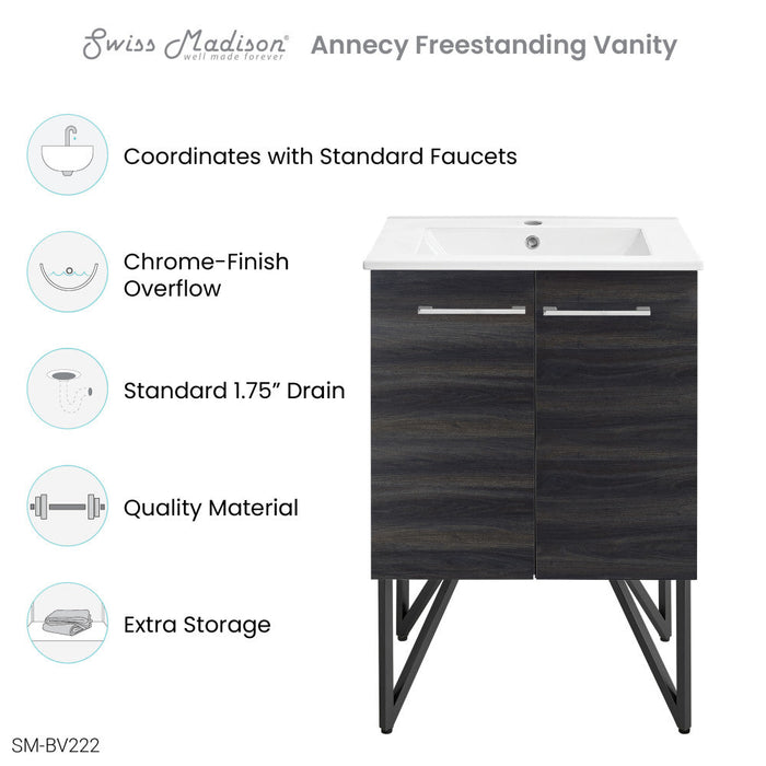 Swiss Madison Annecy 24 Single, Black Walnut, Two Doors, Bathroom Vanity - SM-BV222