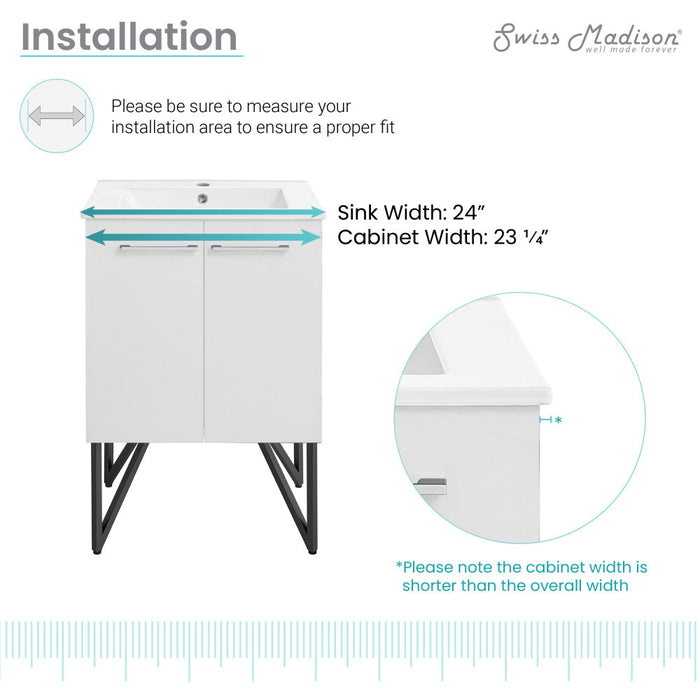 Swiss Madison Annecy 24 Single, Glossy White, Two Doors, Bathroom Vanity - SM-BV212