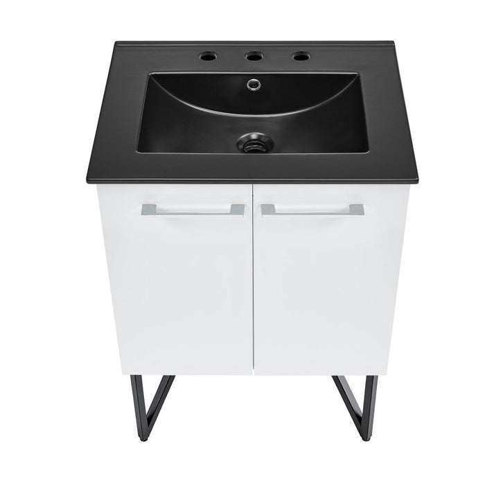 Swiss Madison Annecy 24 in. White Bathroom Vanity With Black, 3-Hole Ceramic Sink Top - SM-BV212-3MB