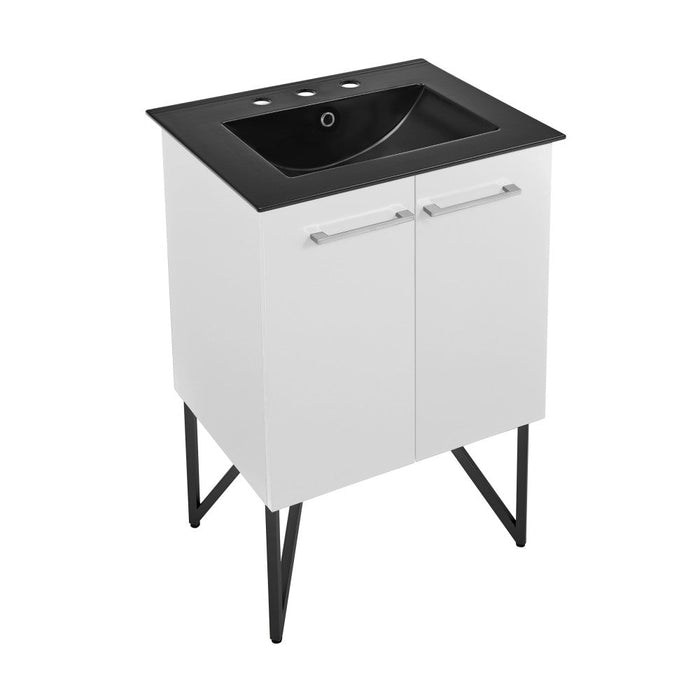 Swiss Madison Annecy 24 in. White Bathroom Vanity With Black, 3-Hole Ceramic Sink Top - SM-BV212-3MB