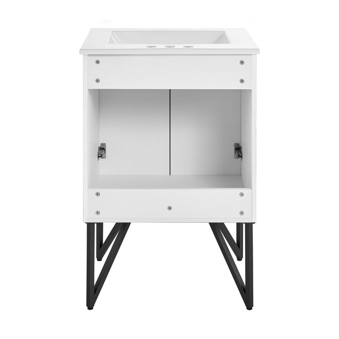 Swiss Madison Annecy 24 in. White Bathroom Vanity With White, 3-Hole Ceramic Sink Top - SM-BV212-3