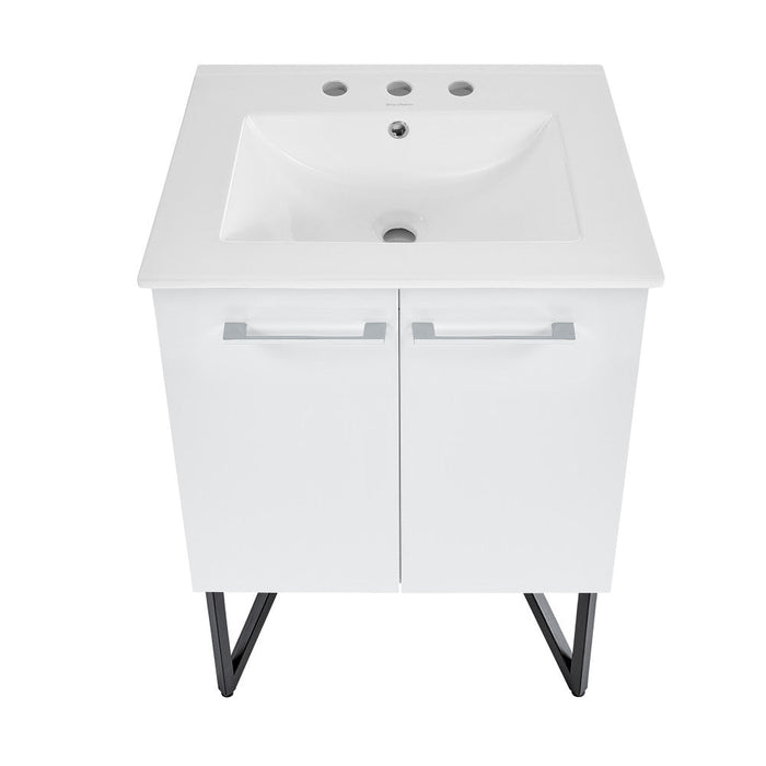 Swiss Madison Annecy 24 in. White Bathroom Vanity With White, 3-Hole Ceramic Sink Top - SM-BV212-3