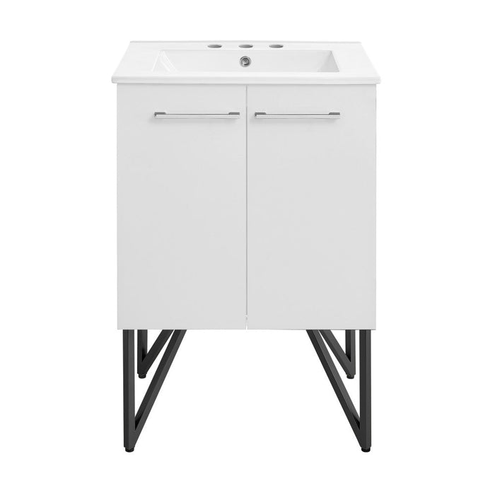 Swiss Madison Annecy 24 in. White Bathroom Vanity With White, 3-Hole Ceramic Sink Top - SM-BV212-3