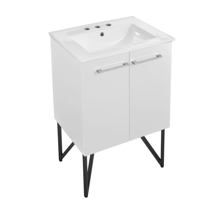 Swiss Madison Annecy 24 in. White Bathroom Vanity With White, 3-Hole Ceramic Sink Top - SM-BV212-3