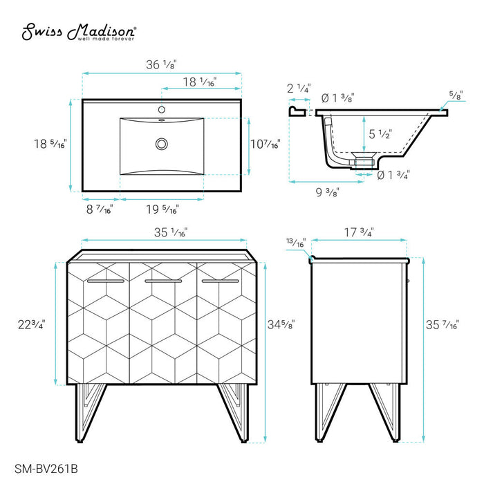 Swiss Madison Annecy 36" Bathroom Vanity in Phantom Black - SM-BV261B