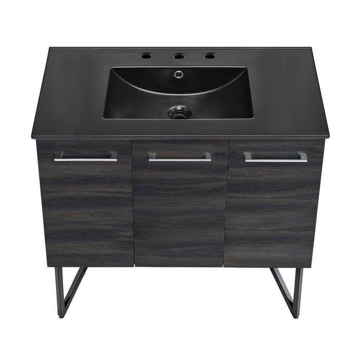 Swiss Madison Annecy 36 in. Black Walnut Bathroom Vanity With Black, 3-Hole Ceramic Sink Top - SM-BV223-3MB