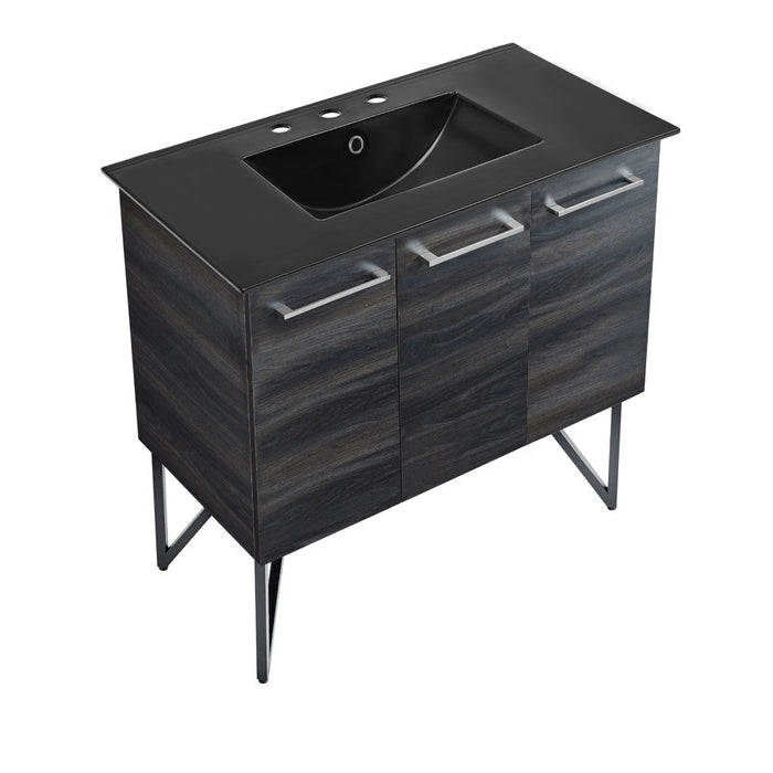 Swiss Madison Annecy 36 in. Black Walnut Bathroom Vanity With Black, 3-Hole Ceramic Sink Top - SM-BV223-3MB