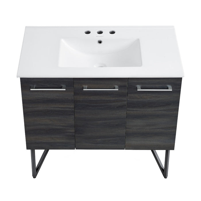 Swiss Madison Annecy 36 in. Black Walnut Bathroom Vanity With White, 3-Hole Ceramic Sink Top - SM-BV223-3