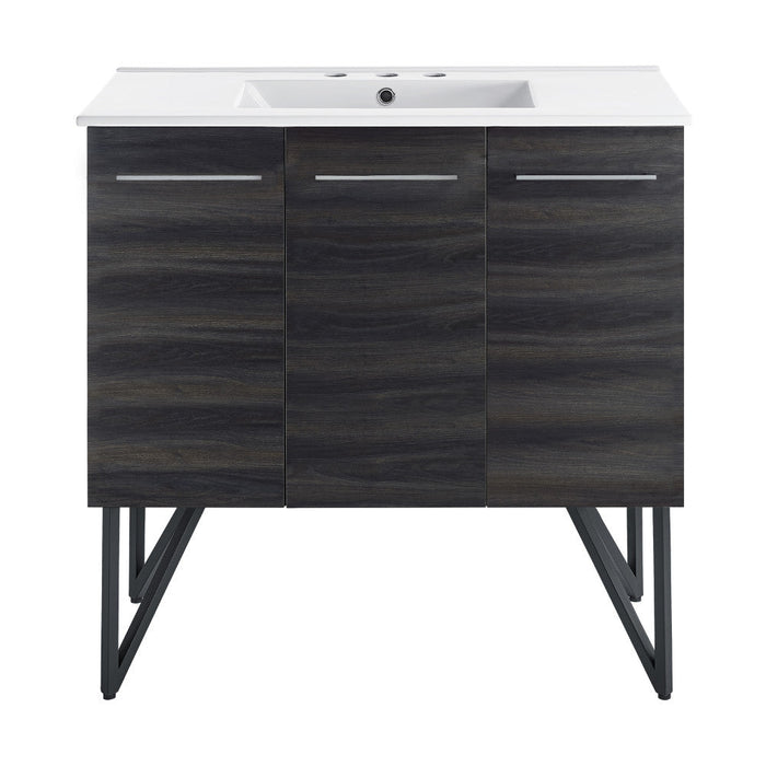 Swiss Madison Annecy 36 in. Black Walnut Bathroom Vanity With White, 3-Hole Ceramic Sink Top - SM-BV223-3