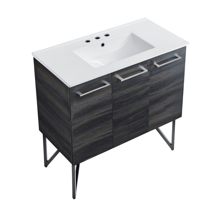 Swiss Madison Annecy 36 in. Black Walnut Bathroom Vanity With White, 3-Hole Ceramic Sink Top - SM-BV223-3