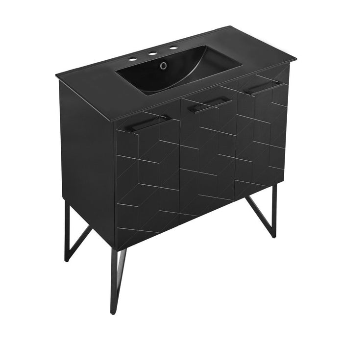 Swiss Madison Annecy 36 in. Phantom Black Bathroom Vanity With Black, 3-Hole Ceramic Sink Top - SM-BV261B-3MB