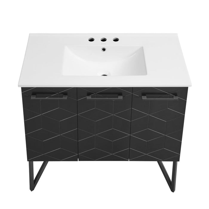 Swiss Madison Annecy 36 in. Phantom Black Bathroom Vanity With White, 3-Hole Ceramic Sink Top - SM-BV261B-3