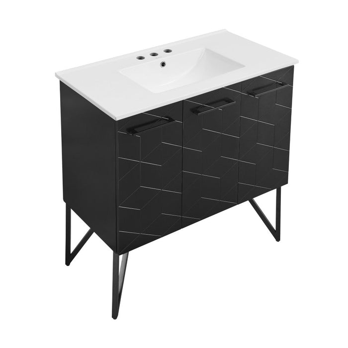 Swiss Madison Annecy 36 in. Phantom Black Bathroom Vanity With White, 3-Hole Ceramic Sink Top - SM-BV261B-3