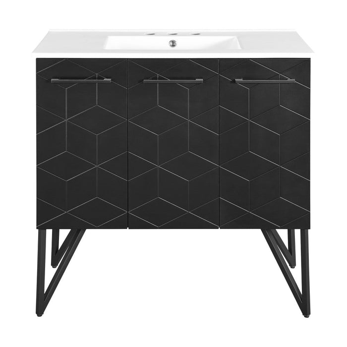 Swiss Madison Annecy 36 in. Phantom Black Bathroom Vanity With White, 3-Hole Ceramic Sink Top - SM-BV261B-3