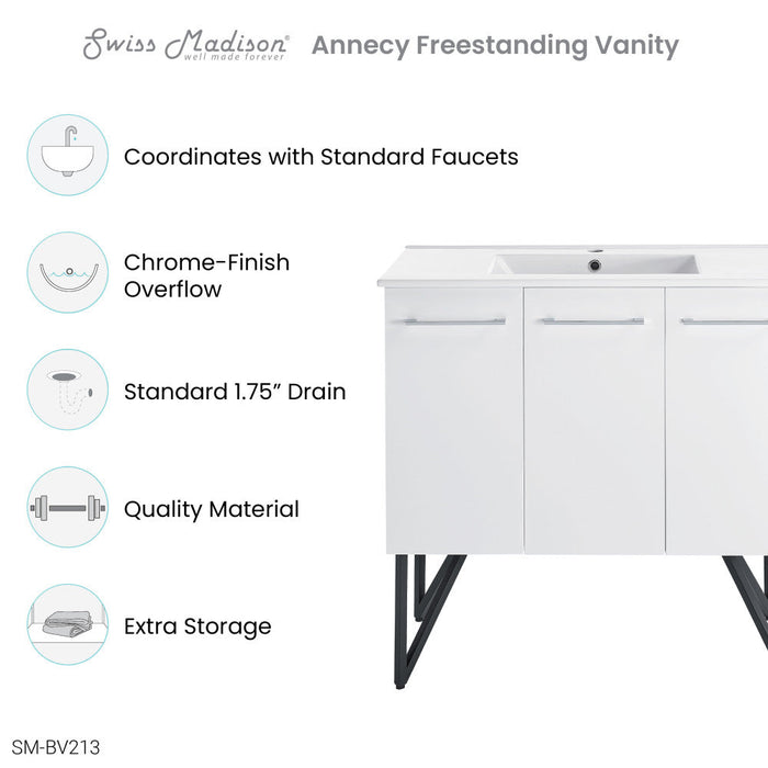 Swiss Madison Annecy 36 Single, Glossy White, Two Doors, One Drawer, Bathroom Vanity - SM-BV213