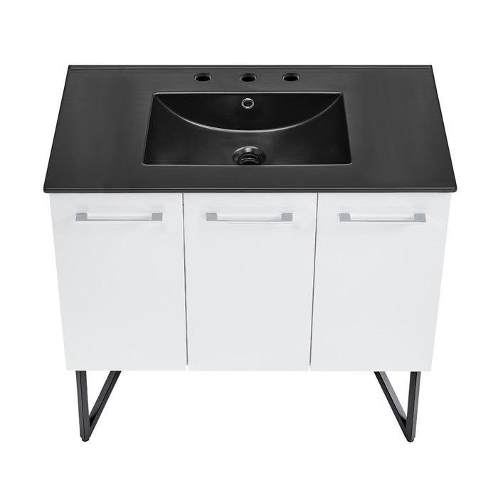 Swiss Madison Annecy 36 in. White Bathroom Vanity With Black, 3-Hole Ceramic Sink Top - SM-BV213-3MB