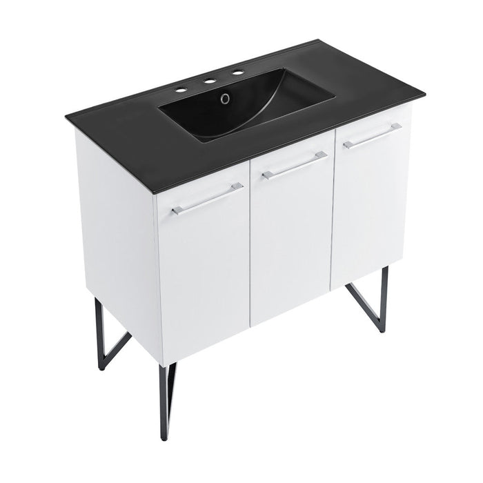 Swiss Madison Annecy 36 in. White Bathroom Vanity With Black, 3-Hole Ceramic Sink Top - SM-BV213-3MB