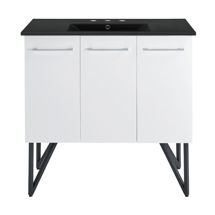 Swiss Madison Annecy 36 in. White Bathroom Vanity With Black, 3-Hole Ceramic Sink Top - SM-BV213-3MB