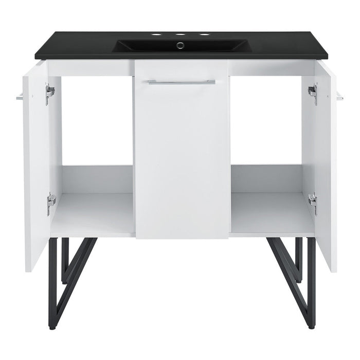 Swiss Madison Annecy 36 in. White Bathroom Vanity With Black, 3-Hole Ceramic Sink Top - SM-BV213-3MB