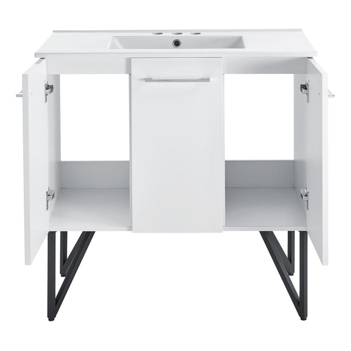 Swiss Madison Annecy 36 in. White Bathroom Vanity With White, 3-Hole Ceramic Sink Top - SM-BV213-3